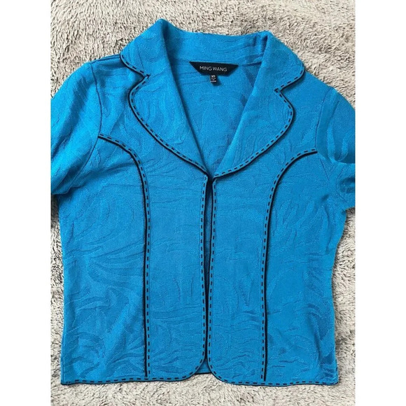 Ming Wang Women's Long Sleeve  Blue Collared Sweater Blazer Size XS Open Front - Picture 13 of 16